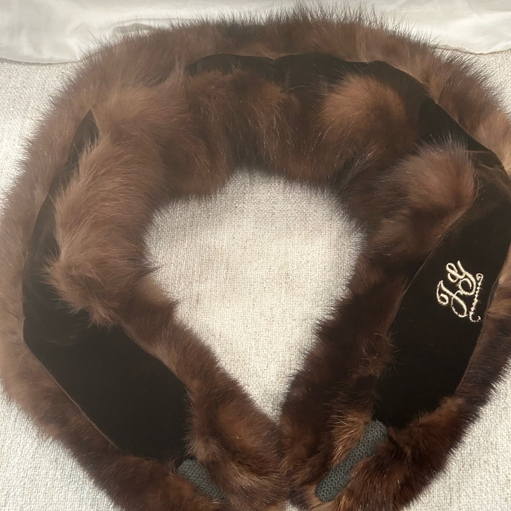 Brown Fur Scarf with Embroidered Logo